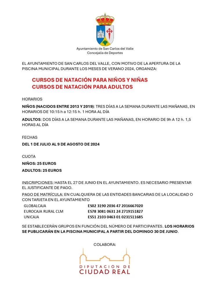 Cursos de Natación Verano 2024 1 Cursos de Natacion Verano 2024 ¡Abierto el Plazo de Inscripcion